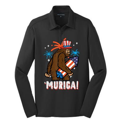 4th Of July Bald Eagle Bigfoot Mullet Murica Usa Usa Merica Silk Touch Performance Long Sleeve Polo