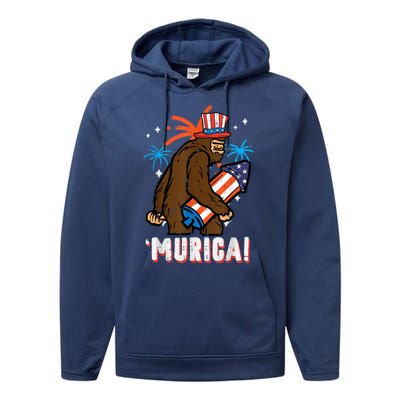 4th Of July Bald Eagle Bigfoot Mullet Murica Usa Usa Merica Performance Fleece Hoodie