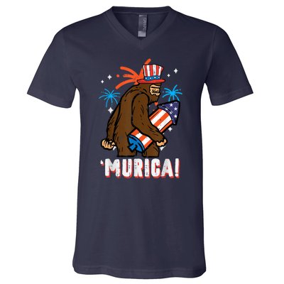 4th Of July Bald Eagle Bigfoot Mullet Murica Usa Usa Merica V-Neck T-Shirt