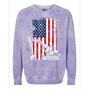 4th of July American Flag Construction Backhoe Excavator Colorblast Crewneck Sweatshirt