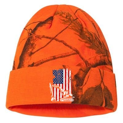 4th of July American Flag Construction Backhoe Excavator Kati Licensed 12" Camo Beanie