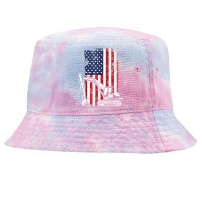 4th of July American Flag Construction Backhoe Excavator Tie-Dyed Bucket Hat