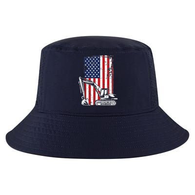 4th of July American Flag Construction Backhoe Excavator Cool Comfort Performance Bucket Hat