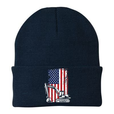 4th of July American Flag Construction Backhoe Excavator Knit Cap Winter Beanie