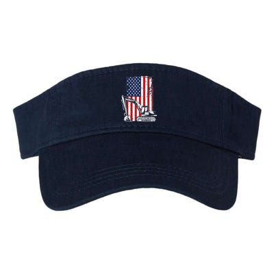 4th of July American Flag Construction Backhoe Excavator Valucap Bio-Washed Visor