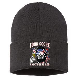 4th Of July Drinking Beer Patriot Four Score And 7 Beers Ago Sustainable Knit Beanie