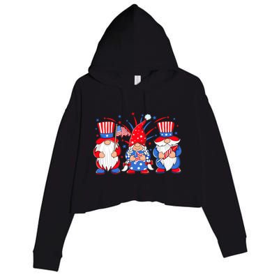 4th Of July Gnomes Patriotic American Flag Cute Three Gnomes Cool Gift Crop Fleece Hoodie