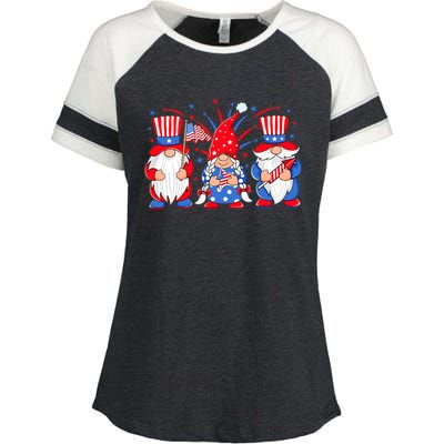 4th Of July Gnomes Patriotic American Flag Cute Three Gnomes Cool Gift Enza Ladies Jersey Colorblock Tee