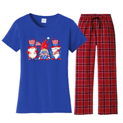 4th Of July Gnomes Patriotic American Flag Cute Three Gnomes Cool Gift Women's Flannel Pajama Set