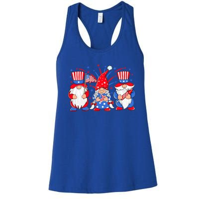 4th Of July Gnomes Patriotic American Flag Cute Three Gnomes Cool Gift Women's Racerback Tank