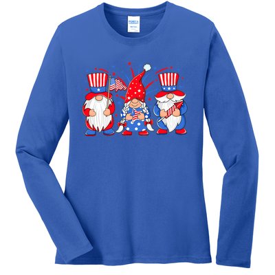 4th Of July Gnomes Patriotic American Flag Cute Three Gnomes Cool Gift Ladies Long Sleeve Shirt