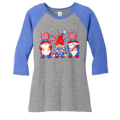 4th Of July Gnomes Patriotic American Flag Cute Three Gnomes Cool Gift Women's Tri-Blend 3/4-Sleeve Raglan Shirt