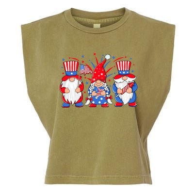 4th Of July Gnomes Patriotic American Flag Cute Three Gnomes Cool Gift Garment-Dyed Women's Muscle Tee