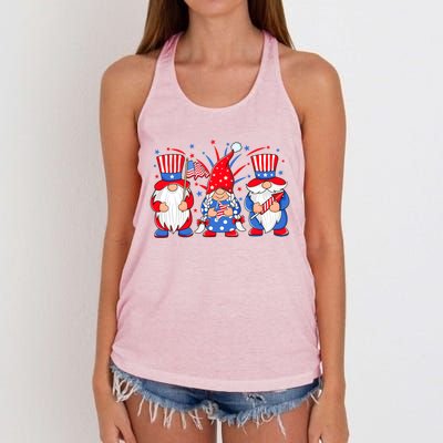 4th Of July Gnomes Patriotic American Flag Cute Three Gnomes Cool Gift Women's Knotted Racerback Tank