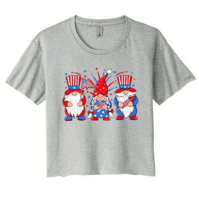 4th Of July Gnomes Patriotic American Flag Cute Three Gnomes Cool Gift Women's Crop Top Tee