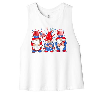 4th Of July Gnomes Patriotic American Flag Cute Three Gnomes Cool Gift Women's Racerback Cropped Tank