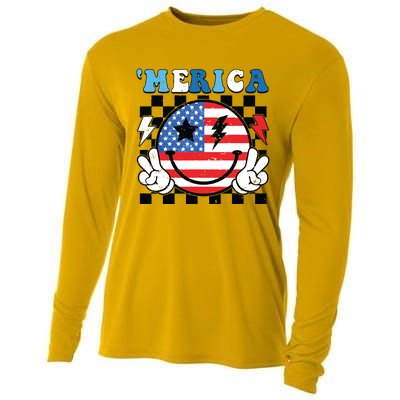 4th Of July Merica Boy Teens American Flag Cooling Performance Long Sleeve Crew