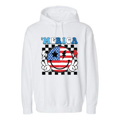 4th Of July Merica Boy Teens American Flag Garment-Dyed Fleece Hoodie