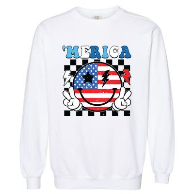 4th Of July Merica Boy Teens American Flag Garment-Dyed Sweatshirt