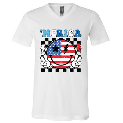 4th Of July Merica Boy Teens American Flag V-Neck T-Shirt