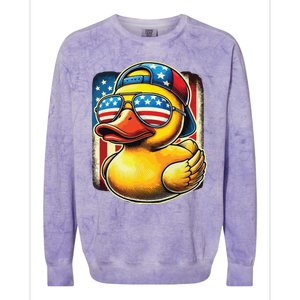 4th Of July Patriotic Rubber Duck Usa Flag Gift Funny Duck Colorblast Crewneck Sweatshirt