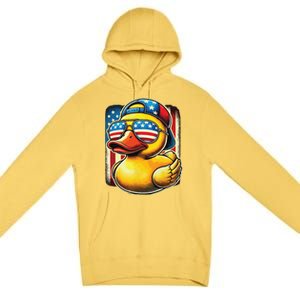 4th Of July Patriotic Rubber Duck Usa Flag Gift Funny Duck Premium Pullover Hoodie