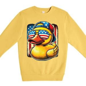 4th Of July Patriotic Rubber Duck Usa Flag Gift Funny Duck Premium Crewneck Sweatshirt