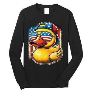 4th Of July Patriotic Rubber Duck Usa Flag Gift Funny Duck Long Sleeve Shirt