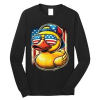 4th Of July Patriotic Rubber Duck Usa Flag Gift Funny Duck Long Sleeve Shirt