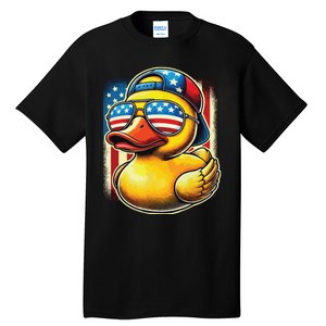 4th Of July Patriotic Rubber Duck Usa Flag Gift Funny Duck Tall T-Shirt