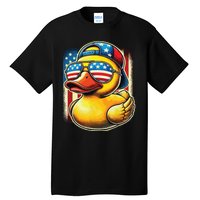 4th Of July Patriotic Rubber Duck Usa Flag Gift Funny Duck Tall T-Shirt