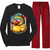 4th Of July Patriotic Rubber Duck Usa Flag Gift Funny Duck Long Sleeve Pajama Set