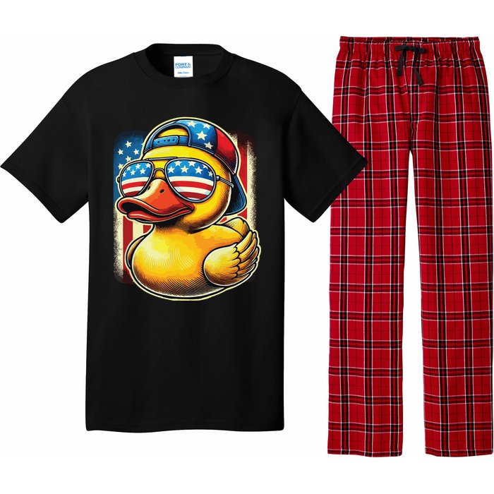 4th Of July Patriotic Rubber Duck Usa Flag Gift Funny Duck Pajama Set