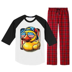 4th Of July Patriotic Rubber Duck Usa Flag Gift Funny Duck Raglan Sleeve Pajama Set