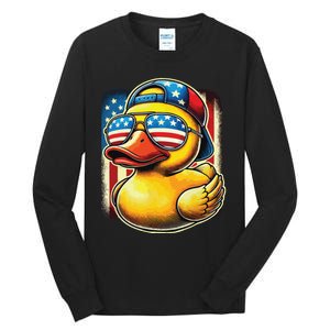 4th Of July Patriotic Rubber Duck Usa Flag Gift Funny Duck Tall Long Sleeve T-Shirt