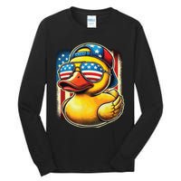 4th Of July Patriotic Rubber Duck Usa Flag Gift Funny Duck Tall Long Sleeve T-Shirt