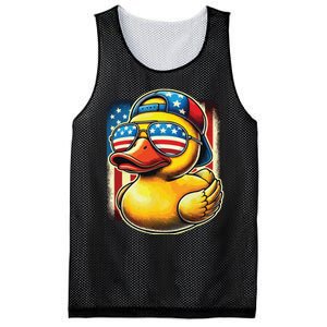 4th Of July Patriotic Rubber Duck Usa Flag Gift Funny Duck Mesh Reversible Basketball Jersey Tank