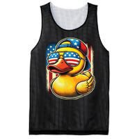 4th Of July Patriotic Rubber Duck Usa Flag Gift Funny Duck Mesh Reversible Basketball Jersey Tank