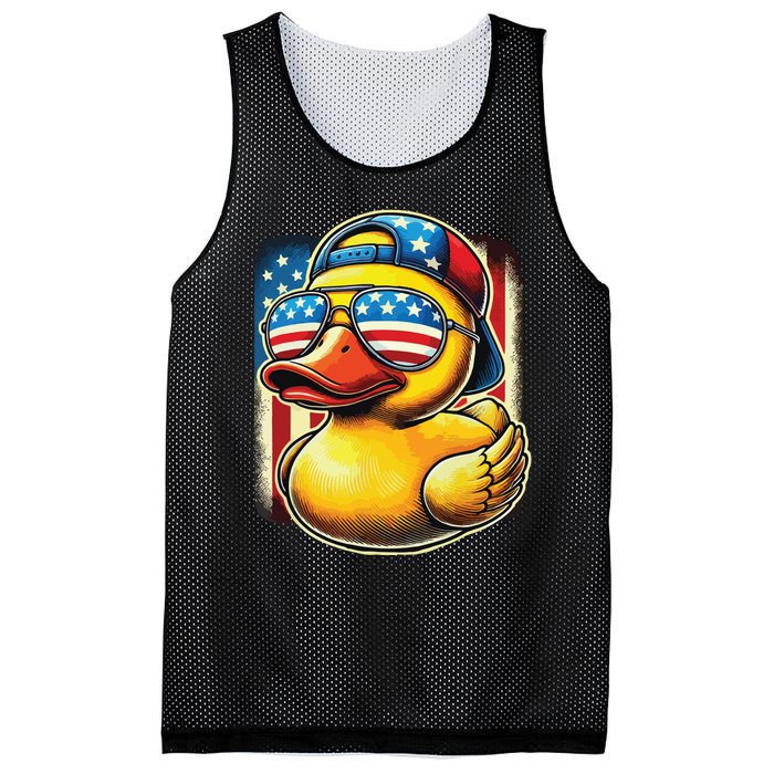 4th Of July Patriotic Rubber Duck Usa Flag Gift Funny Duck Mesh Reversible Basketball Jersey Tank