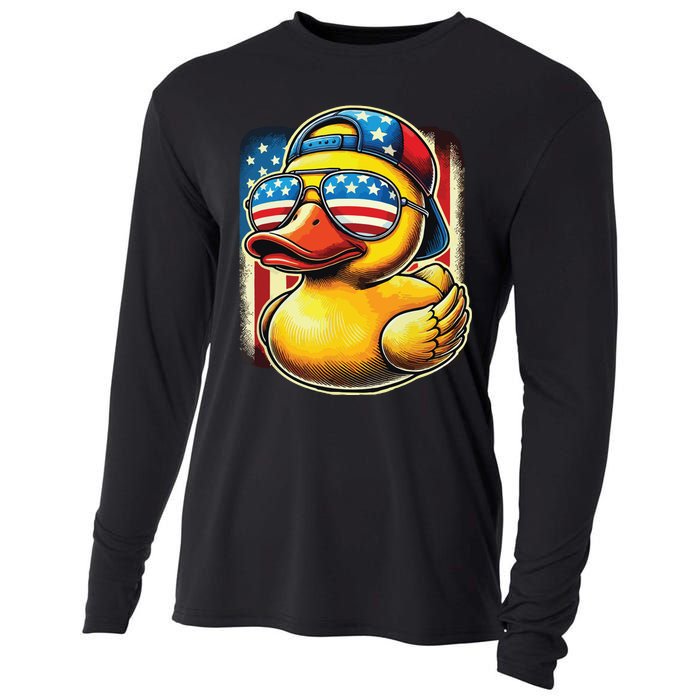 4th Of July Patriotic Rubber Duck Usa Flag Gift Funny Duck Cooling Performance Long Sleeve Crew