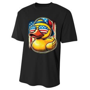 4th Of July Patriotic Rubber Duck Usa Flag Gift Funny Duck Performance Sprint T-Shirt