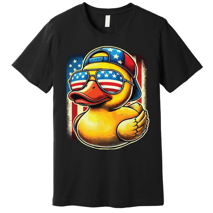 4th Of July Patriotic Rubber Duck Usa Flag Gift Funny Duck Premium T-Shirt