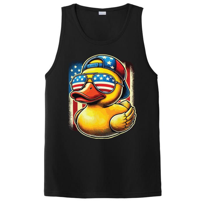 4th Of July Patriotic Rubber Duck Usa Flag Gift Funny Duck PosiCharge Competitor Tank