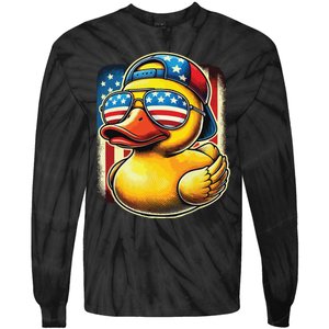 4th Of July Patriotic Rubber Duck Usa Flag Gift Funny Duck Tie-Dye Long Sleeve Shirt