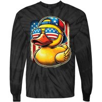 4th Of July Patriotic Rubber Duck Usa Flag Gift Funny Duck Tie-Dye Long Sleeve Shirt