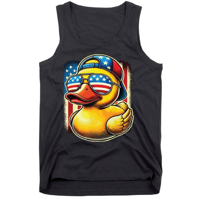 4th Of July Patriotic Rubber Duck Usa Flag Gift Funny Duck Tank Top