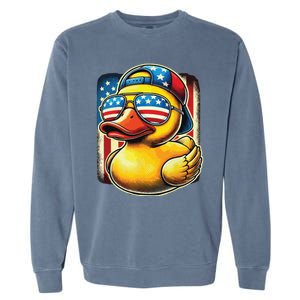 4th Of July Patriotic Rubber Duck Usa Flag Gift Funny Duck Garment-Dyed Sweatshirt