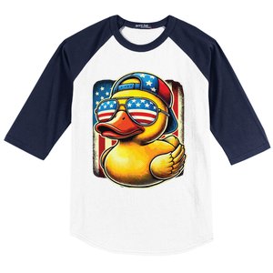 4th Of July Patriotic Rubber Duck Usa Flag Gift Funny Duck Baseball Sleeve Shirt