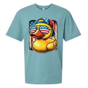 4th Of July Patriotic Rubber Duck Usa Flag Gift Funny Duck Sueded Cloud Jersey T-Shirt