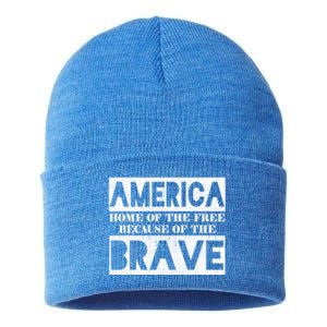 4th Of July America Home Of The Free Because Of The Brave Gift Sustainable Knit Beanie